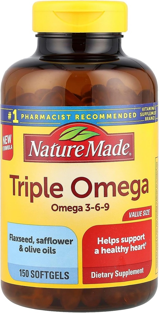 Triple Omega 3-6-9, 150 Softgels dimensione del valore, supplemento Omega per la salute del cuore