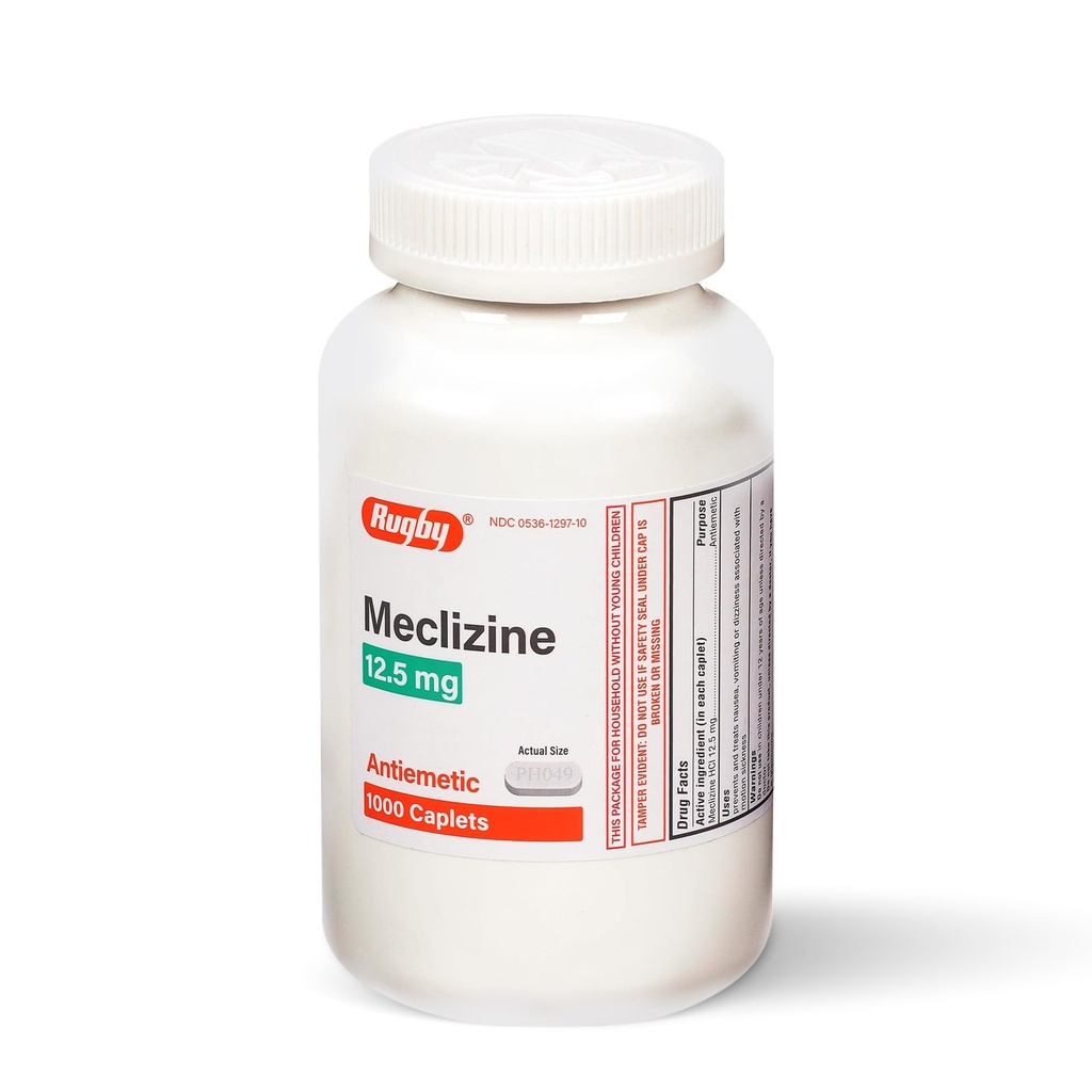 Rugby Meclizine 12.5 mg Capelli antiemetici per i sintomi correlati a Motion Sickness– Viaggi e Crociera Essentials, 1000 Caplets