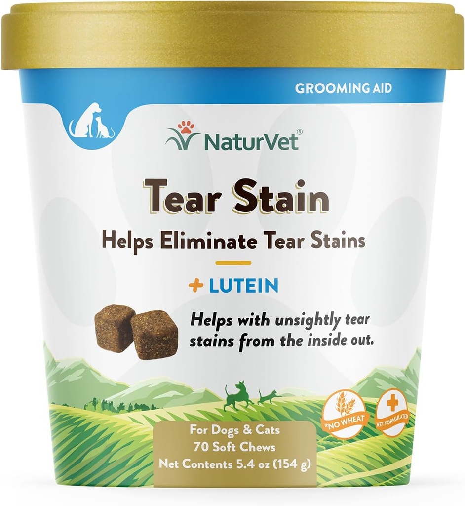 NaturVet – Tear Stain Plus Lutein – Elimina le macchie di Tear senza vista – potenziate con estratto di mirtillo, radice di grafite e radice di uva dell'Oregon – per cani e gatti – 70