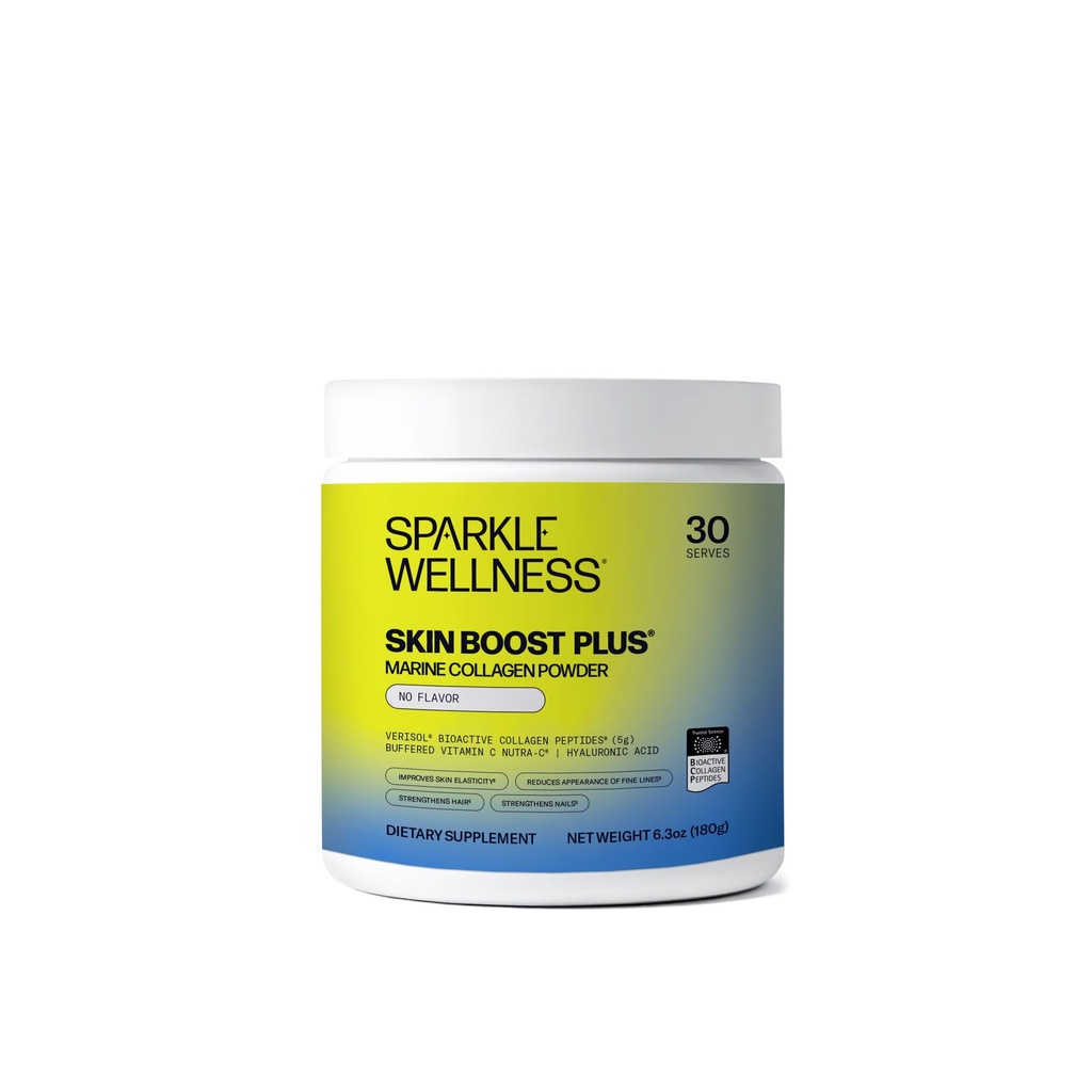 Sparkle Wellness Marine Skin Boost Plus (Nessun aroma) [30-Serves] | Supplemento di polvere di collagene con Peptidi di collagene idrolizzati VERISOL di origine marina, vitamina C & acido ialuronico