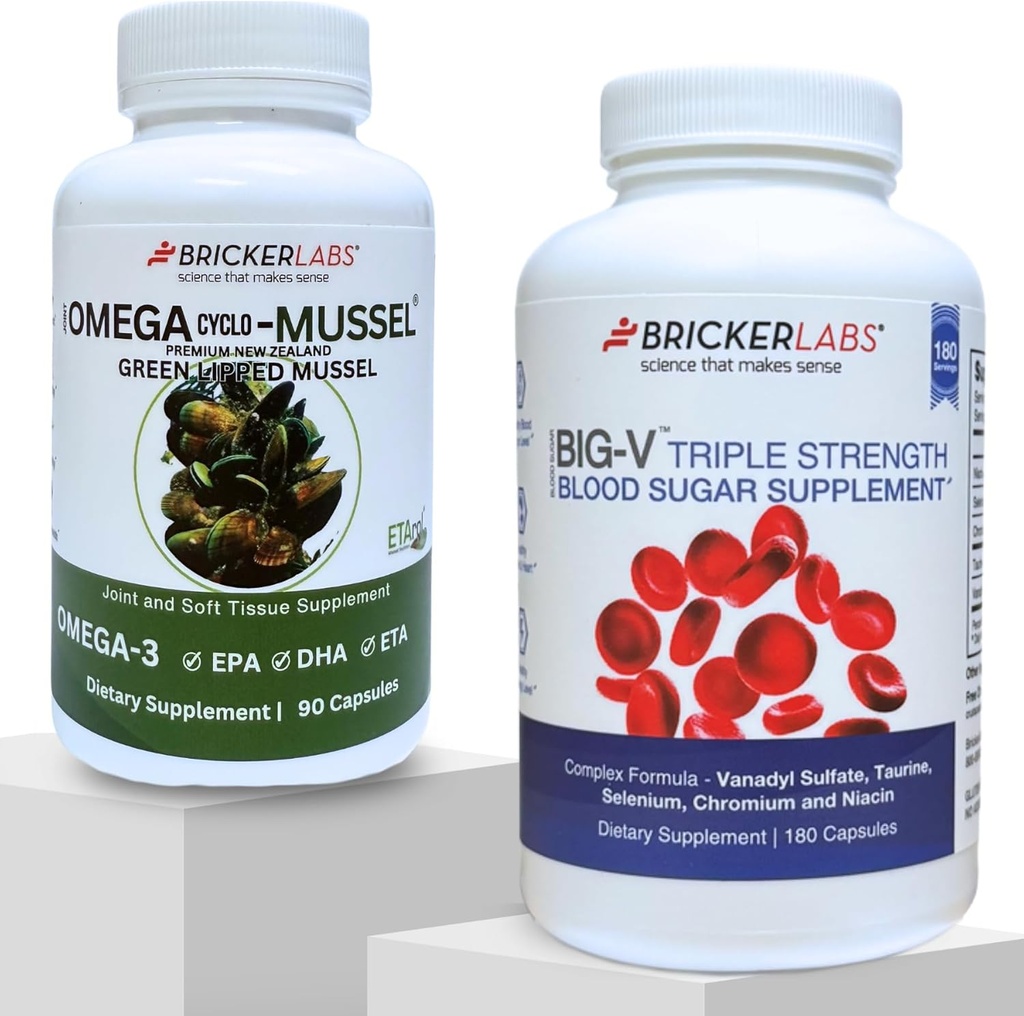 Bricker Labs Joint Comfort e Sugar Balance | Mussel Ciclo Omega per la salute comune + Vanadyl a tripla resistenza Big-V per il supporto dello zucchero nel sangue