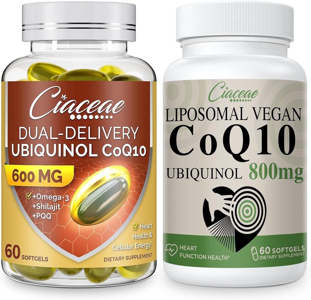 Liposomal CoQ10 800mg 1PCS Bundle con Ubiquinol CoQ10 600 MG Softgels con Omega-3 & Shilajit & PQQ 1PCS
