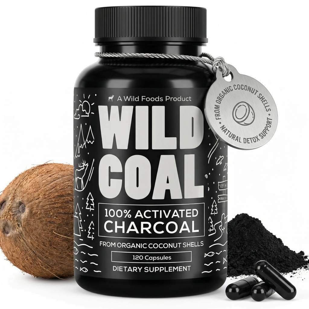 Gli alimenti selvatici attivati Charcoal Capsule | 100% Organic Coconut Shells Tablet attivi per Bloating & Hangover | Lab Tested & Non-GMO Detox Pillole | Made in USA (120 capsule)