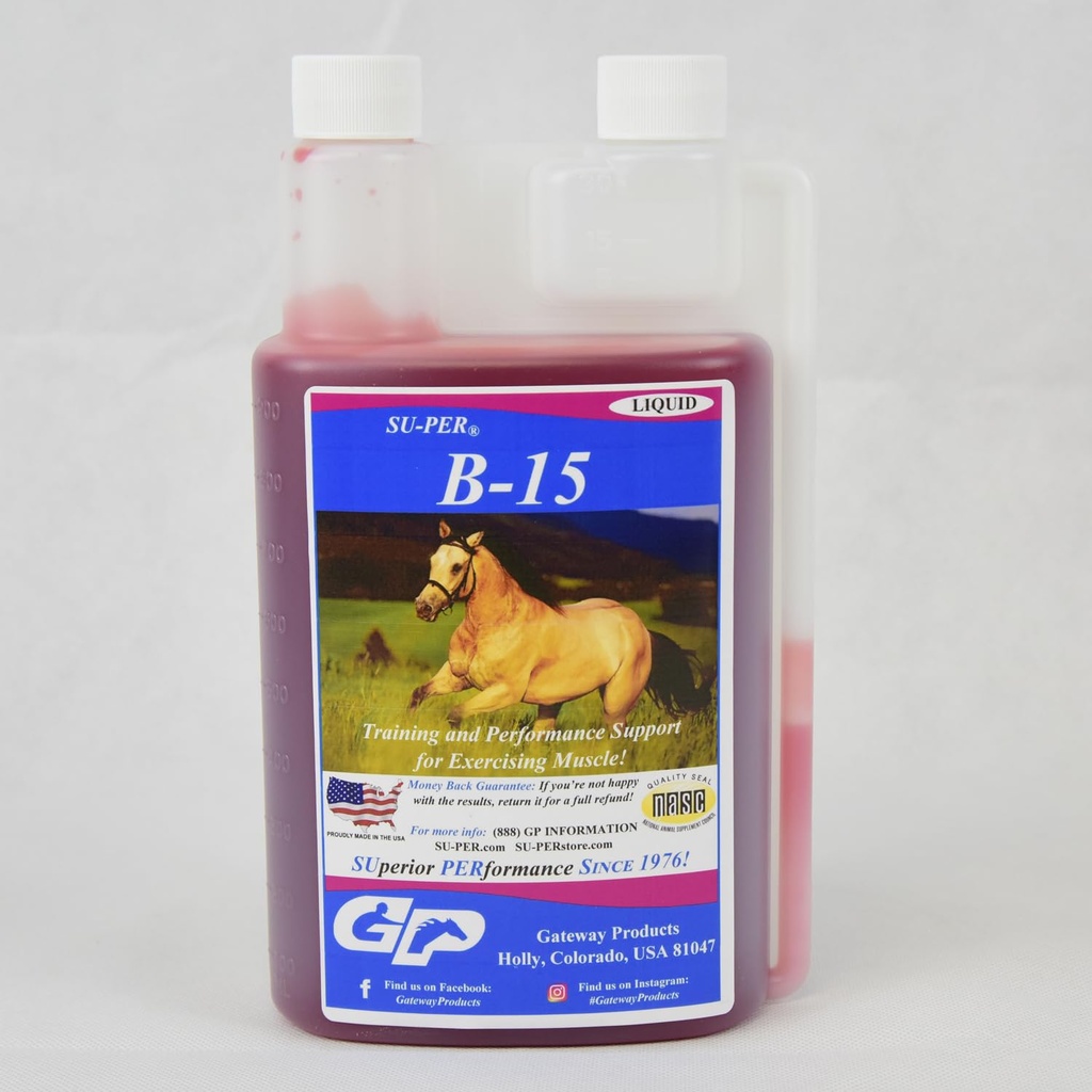 SU-PER B-15 Integratore di vitamina per cavalli - Equine Vitamina B-15 Liquido per il supporto alle prestazioni - Supporta la normale funzione cardiovascolare e muscolare - 1 Quarto, (2 Confezione)