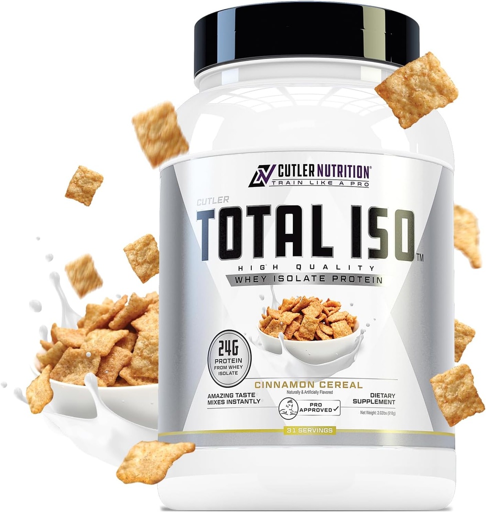 Totale ISO Polvere proteica dell'isolato del siero di latte: migliore agito proteico del siero di dentizione con isolato di proteine del siero del 100%, miscela perfetta della polvere di allenamento della proteina e bevanda di sostituzione della farina, cinna cereale, 2 pounds