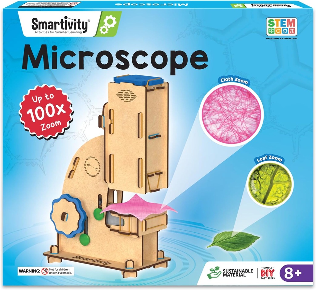 Microscopio di Smartivity 100x Zoom STEM Giocattolo per bambini età da 8 a 14 anni vecchio | Regali di compleanno cool idee per ragazzi e ragazze | giocattoli di scienza fai da te per 8,9,10,11,12,13,14 anni I Ingegneria di legno gioco