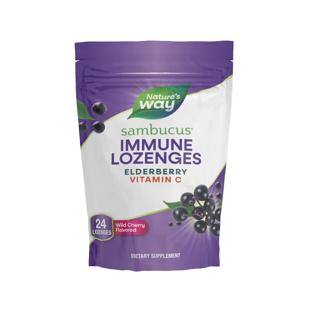 Senso di natura Sambucus Immune Lozenges, Alta Potenza Vitamina C, Elderberry, Wild Cherry Aromaed, 24 Lozenges (Packaging May Vary)