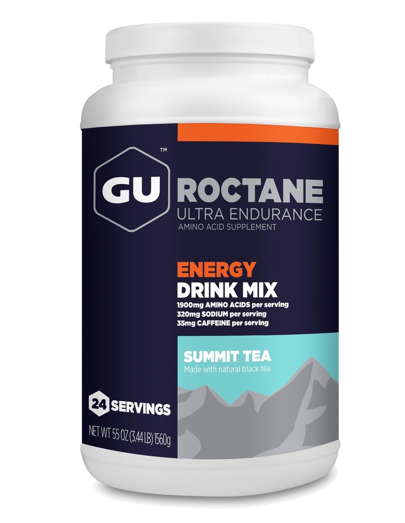 GU Energy Roctane Ultra Endurance Energy Drink Mix, Vegan, Gluten-Free, Kosher, 35 mg di caffeina, e Dairy-Free n-the-Go Energy for Any Workout, 3.44-Pound Jar, Summit Tea