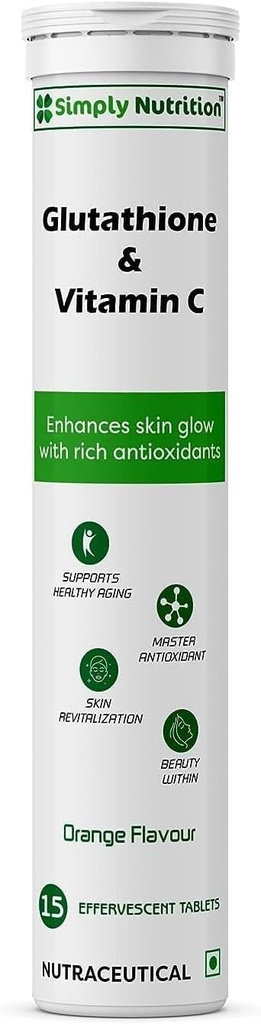 Glutathione con vitamina C, per la pelle sana e giovanile - Evens Tono della pelle per gli uomini e le donne. Zucchero-Free, Arancio Sapore, 15 Tavole Effervescenti (Pacchetto di 1)