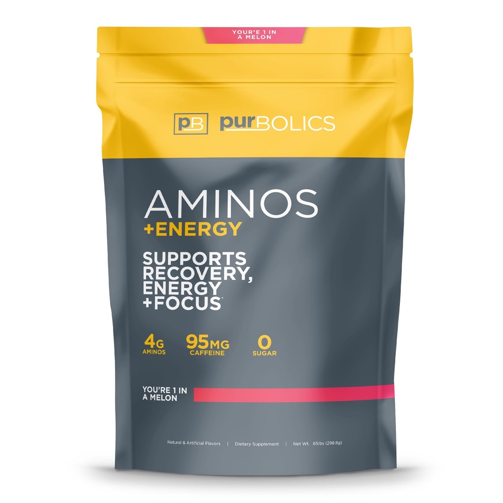 Purbolics Aminos + Energy | Supports Recovery, Energy & Focus | 95mg di caffeina, 0 Zucchero & 60 Serve (You're 1 in A Melon)