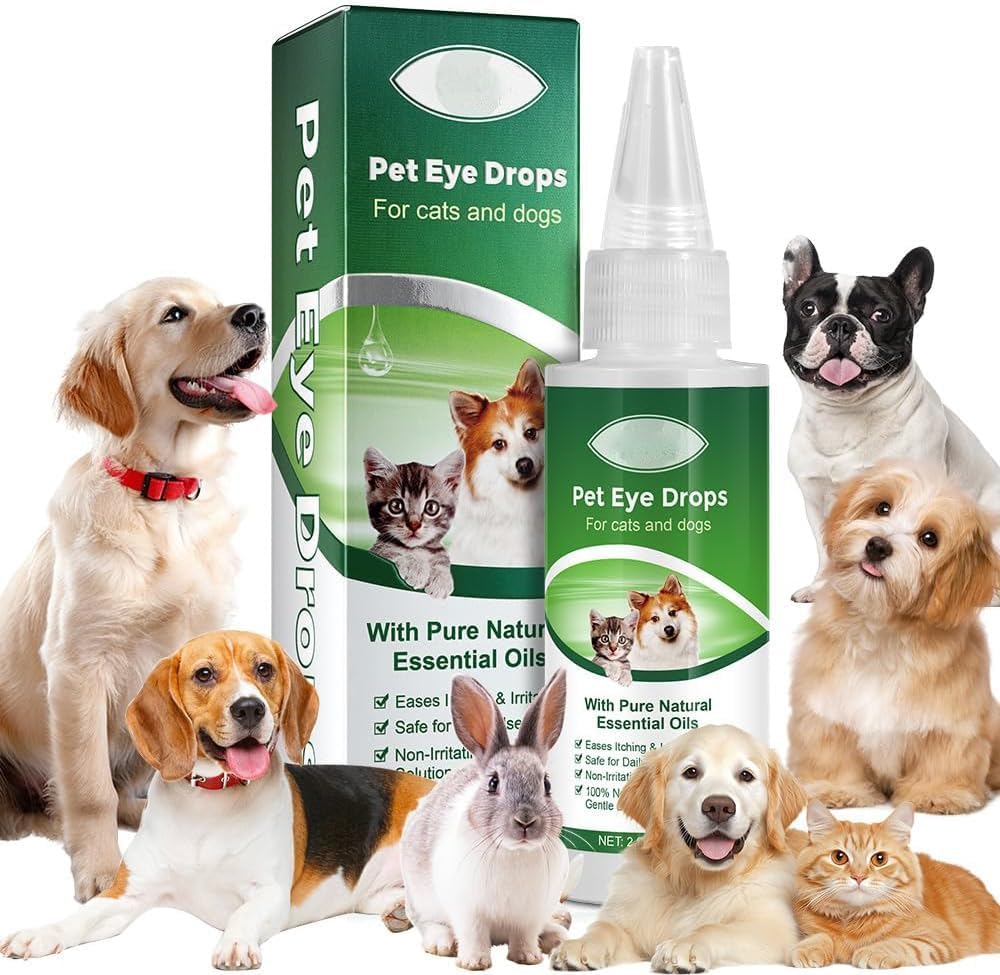 AIQIUSHA Dog Eye Drops 60ML per tutti gli occhi animali Lavare,Aiuto allevia i sintomi rosa occhi e allergia, facilita prurito e irritazione, con oli essenziali naturali puri 100% naturale, sicuro, delicato e non tossico