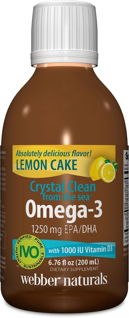 Webber Naturals Crystal Clean dal mare Omega-3 con vitamina D3, torta di limone, 6.67 oncia fluida