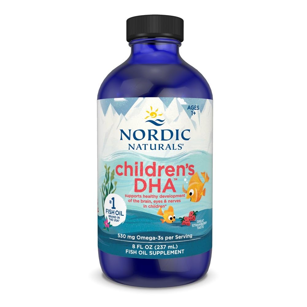 Nordic Naturals DHA per bambini, Fragola - 8 once per bambini - 530 mg Omega-3 con EPA & DHA - Sviluppo del cervello e funzione - Non-GMO - 96 Serve