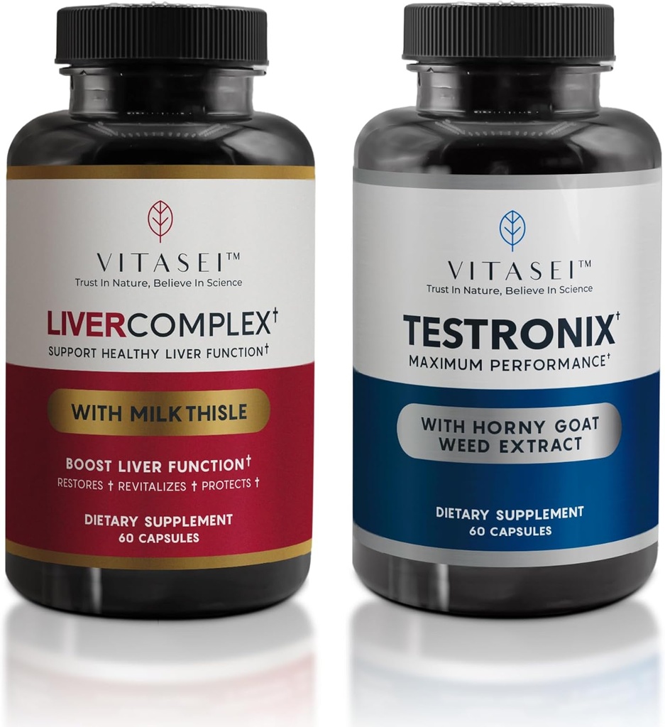 VITASEI Liver Cleanse Detox & Repair, Capsule Complesso Liver per Donne & Uomini (60 Capsule) + Testronix Booster per Uomo (60 Capsule)