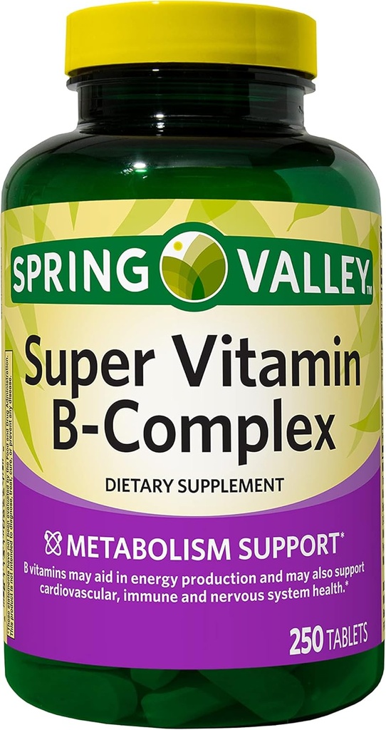 Augu Spring Valley Super Vitamina B-Complex, Supporto Metabolismo, Compresse Integratore alimentare, 250 Conte