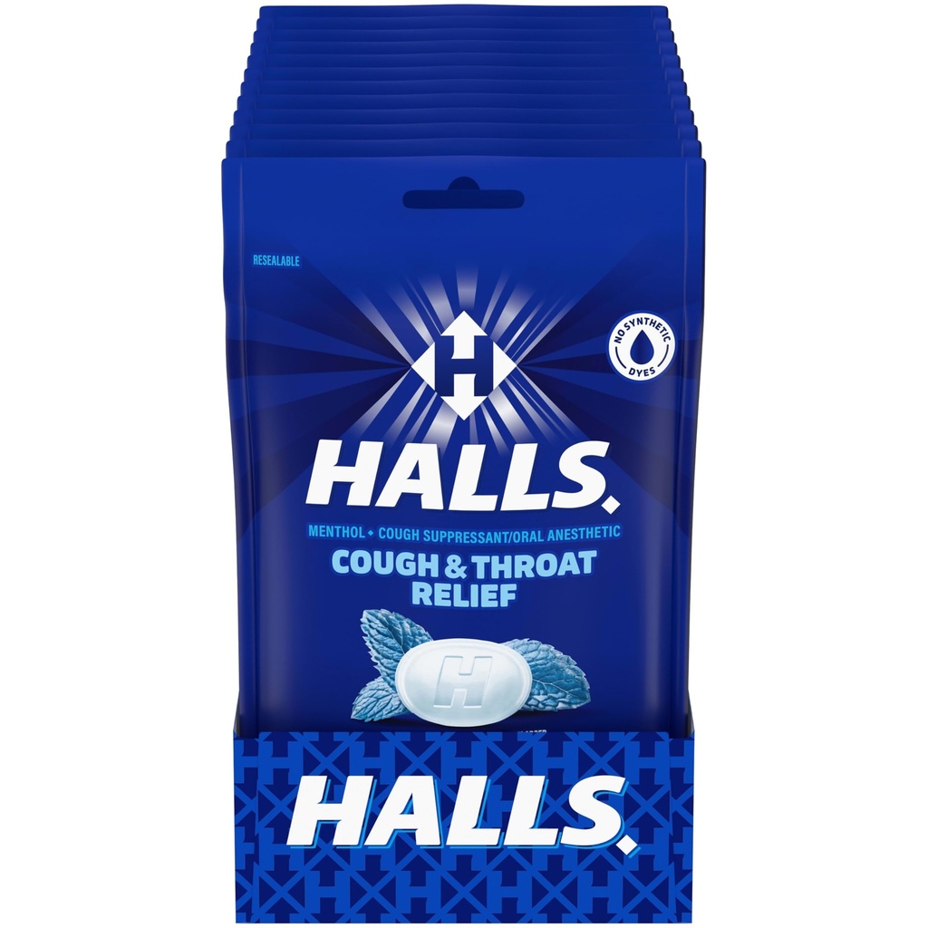 HALLS Cough and Throat Relief Mentho-Lyptus Cough Drops, 12 Borse di 30 (360 Total Drops)