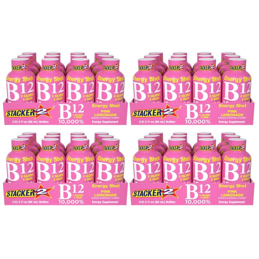 Stacker 2 Pink Lemonade B12 Energy Shot, 2oz (Pack di 48)