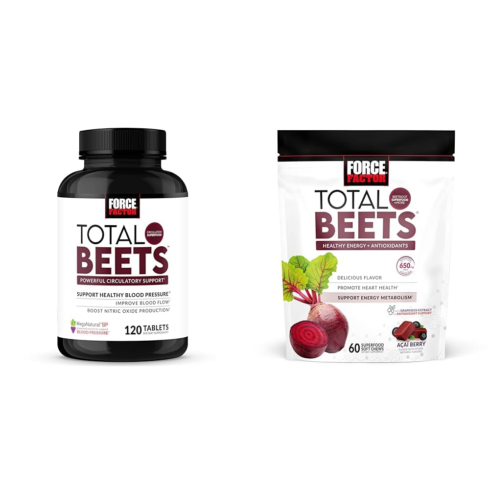 Fattore di forza Pressione del sangue & Total Beets Chews Nitric Oxide Supporto cardiovascolare Antiossidanti investiti 120 Conte & 60 Chews