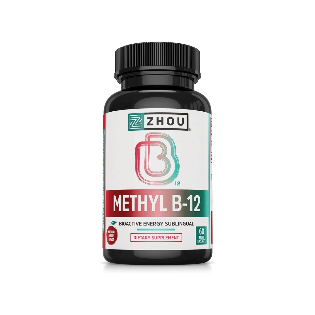 Zhou Methyl B12 - Methyl B-12 Supplemento per le donne e gli uomini, vitamina B12 5000 mcg, Vegan Friendly, energia cellulare e Nerve Function Support, Methylcobalamin - 60 Micro Lozenges
