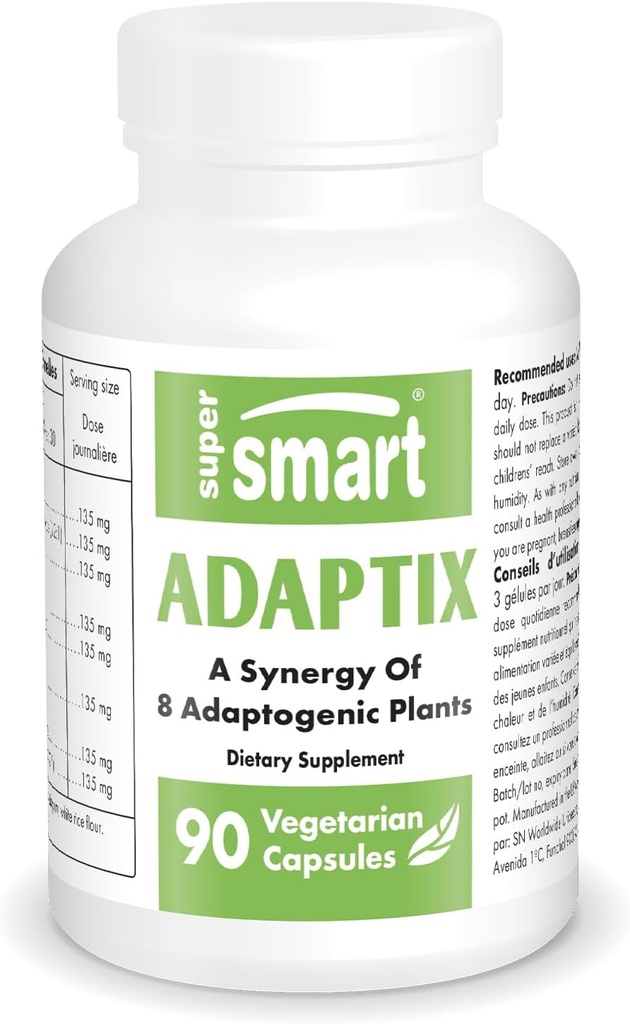 Supersmart Adaptix (Formula avanzata) - 8-in-1 Estratti di piante - Erbe di adaptogen con Ashwagandha, Astragalus, Ginseng, Reishi | Non-GMO & Gluten Free - 90 Capsule Vegetariani