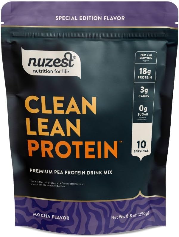 Nuzest - Pea Protein Powder - Clean Lean Protein, Premium Vegan Plant Based Protein Powder, Dairy Free, Gluten Free, OGM Free Protein Shake, Mocha, 8,8 oz