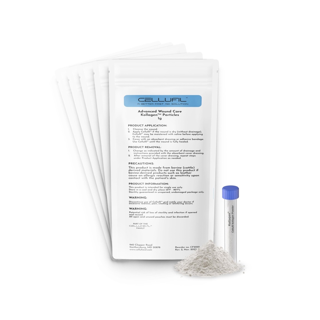 Cellufil Collagen Particles for Advanced Wound Care - 10 Vials - 100% Collage Bovino non idrolizzato per la rigenerazione dei tessuti, First Aid & Minor Bleeding