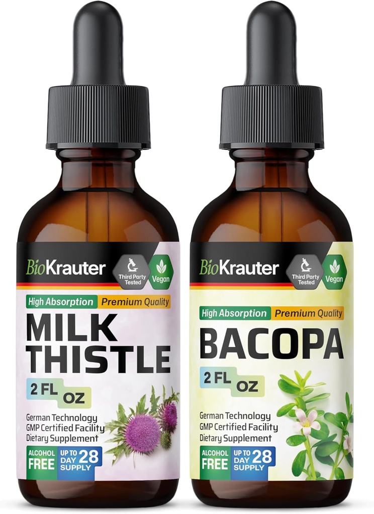 BIO KRAUTER Latte Thistle Tincture 2 Fl. Oz. & Bacopa Tincture 2 Fl. Oz.