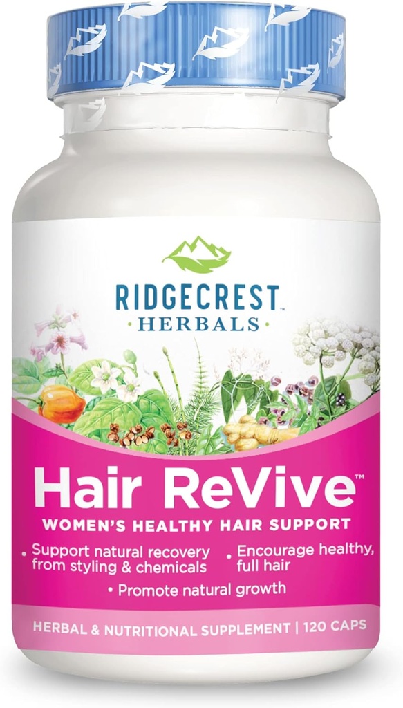 RidgeCrest Herbals Hair ReVive, integratore alimentare per capelli con vitamina C, Biotina (6000mcg), Zinco e Rame, Vitamine per capelli per le donne per sostenere capelli sani, pelle e unghie (120 Caps, 30 Servings)