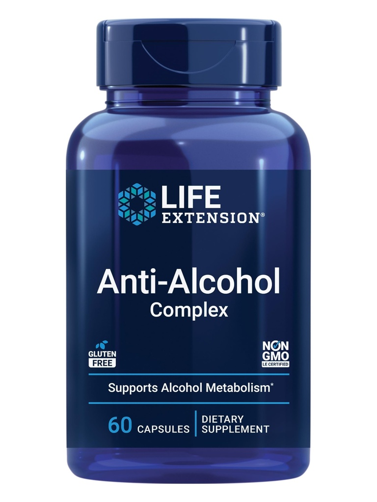 Estensione della vita Complesso anti-alcolico, vitamina C, zinco, semi di uva, cardo del latte, estratto di chiodo, supporta il metabolismo alcool sano e la funzione ottimale del fegato, senza glutine, non OGM, 60 capsule