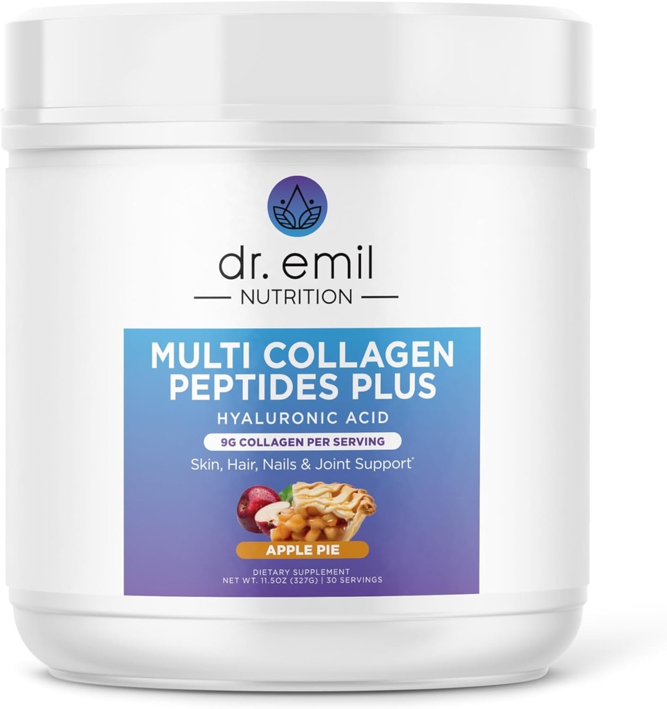 DR. EMIL NUTRITION Multi Collagen Peptides Plus - Apple Pie Flavor | 9g Collagen + Acido ialuronico | Skin, Hair, Nails & Joint Support | Paleo & Keto-Friendly, Non-GMO, 11.3 oz