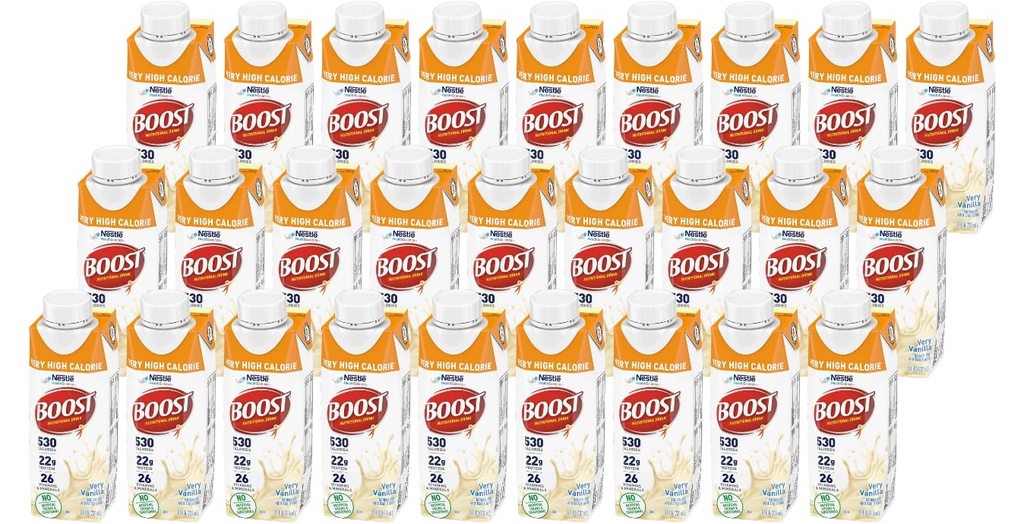Boost Very High Calorie Nutrizione Bevanda, Molto Vanilla, 8 Ounce Box, Confezione da 27