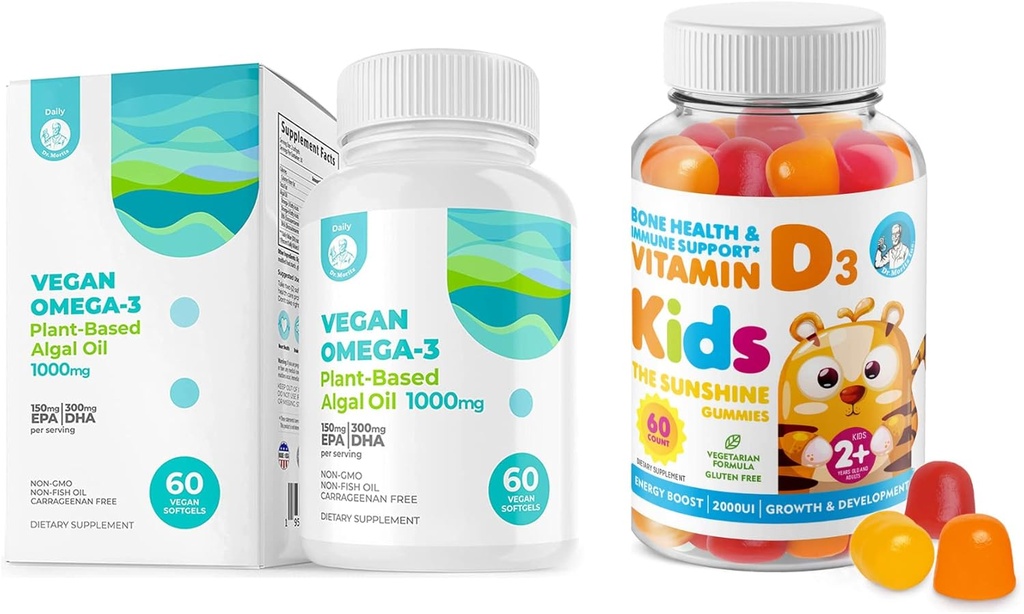 DR. MORITZ Vitamina D Gummies per bambini e adulti e Vegan Omega 3 Softgels