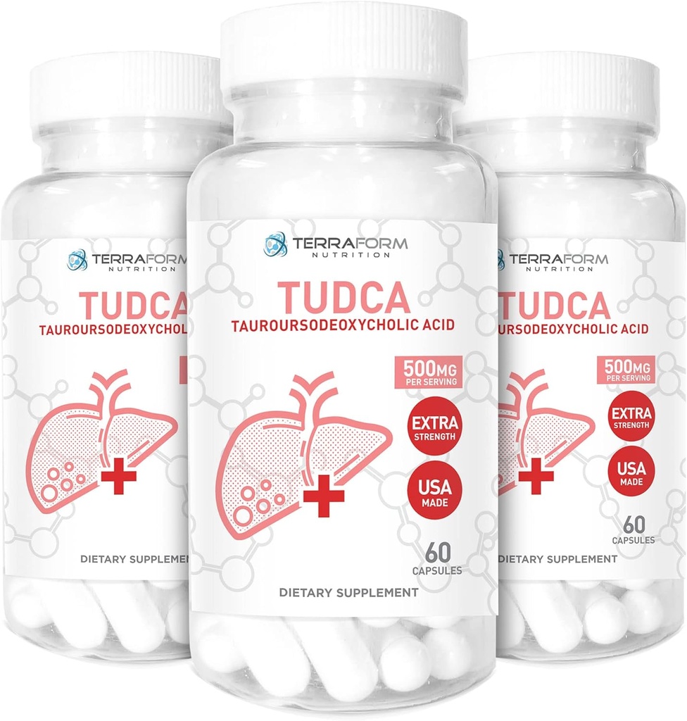 (3 Pack) Terraform Pure TUDCA (acido tauroursodeoxycholic) - 500mg Per Serving - Supporto e salute del fegato puro - 60 capsule