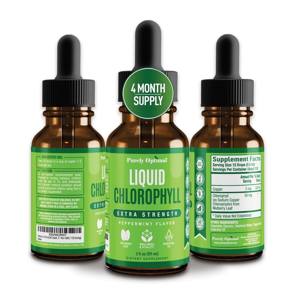 Gocce liquide della clorofilla Premium - Clorofilla liquida 100% naturale e senza glutine - Non OGM, 118 Serve