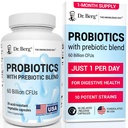 Dr. Berg Probiotic Supplemento (60 miliardi di CFU) - Aiuta ad alleviare costipazione occasionale, diarrea, gas &amp; Bloating* - Pre e probiotici per la salute digestiva - 30 capsule probiotici