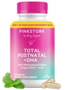 Pink Stork Total Postnatal Vitamins for Women | Vegan DHA, Folato metilato, Ferro da stiro, + Vitamina B12 | Postpartum Recovery Essentials + Supporto per l'allattamento | Mint, Alimentazione 1-Month