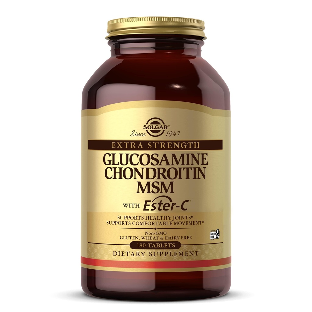Solgar Extra Strength Glucosamine Chondroitin MSM w/ Ester-C, 180 compresse - Promuove Giunti sani, Supporta Confortevole Movimento & Formazione Collagene - Non OGM, Senza glutine, Latticini No - 60 Serve