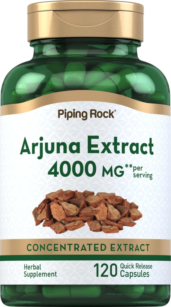 Piping Rock Arjuna Extract | 4000 mg | 120 capsule | da Arjuna Bark Herb | Integratore di erbe concentrato | Non OGM, Gluten Free