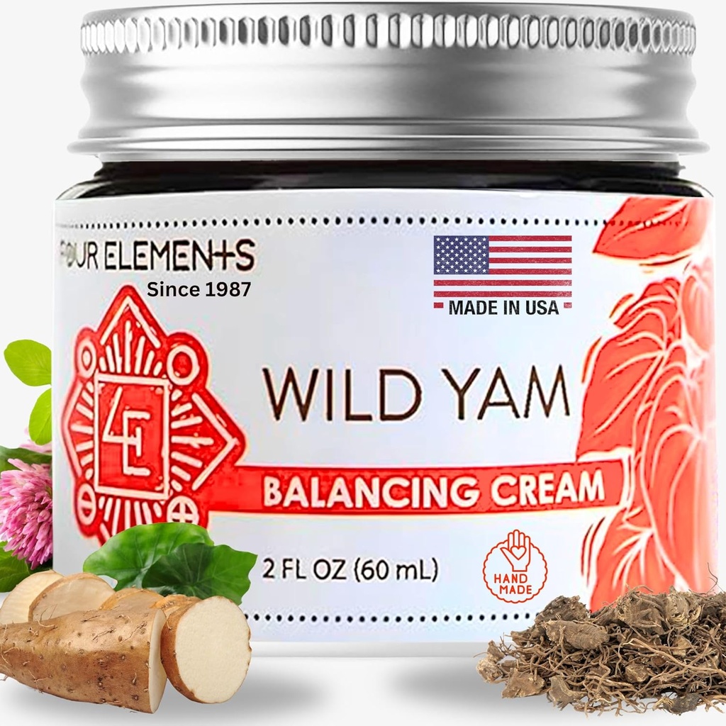Four Elements 4E Wild Yam Balancing Cream, 2 OZ - 1st Place Winner al 2023 International Herb Symposium for Creams and Salves! Proudly Farmed, Artigianato e Confezionato in WI, USA.