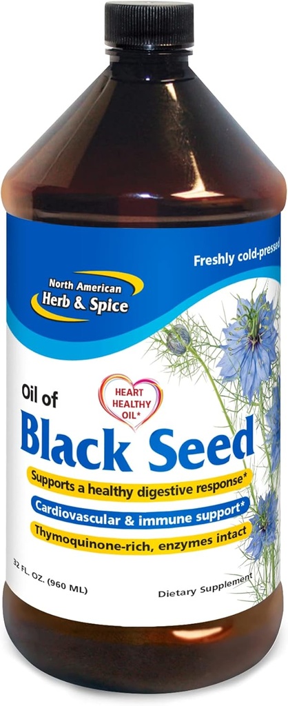 North American Herb & Spice Black Seed Oil - 32 fl. oz. - Supporto cardiovascolare, digestivo e immunitario - Non-GMO - 192 Serve