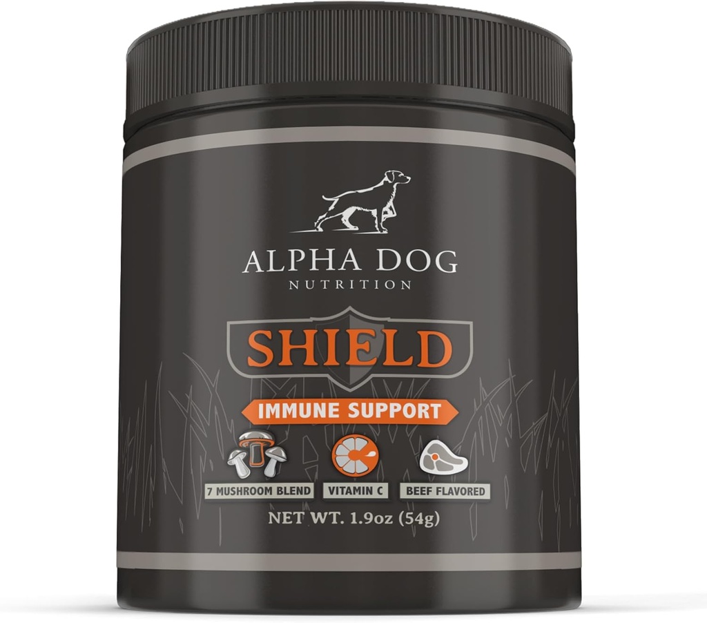Scudo Allergia Immune Support Supplemento per Cani da Alpha Dog Nutrition - 7 Nutrizione Mushroom Powder Complex + Vitamina C per Boost Immunità - Fino a 60 Serve per Piccoli Cani Razza, 54g