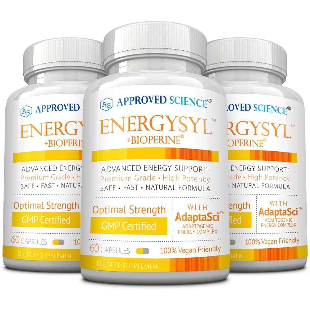Approvato Science Energysyl - Caffeina Free - con Adaptogens, B Vitamins e Bioperine - 3 mesi di fornitura - 180 capsule