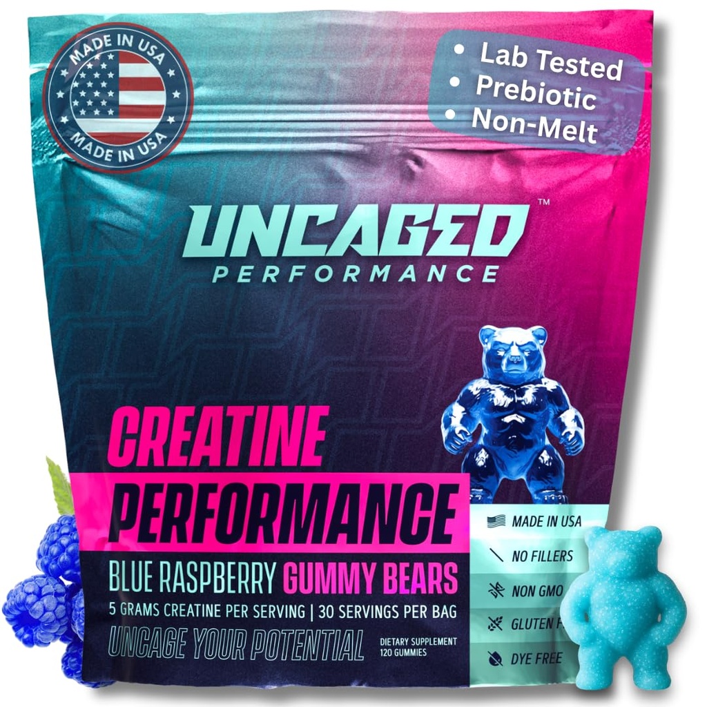 Creatina Monoidrato Gummies 5G - Delicious Blue Raspberry Flavor, Max Forza per la crescita del muscolo, Assorbimento rapido per gli uomini e le donne - Premium Tutto Naturale, Lab Tested - 30 Serve