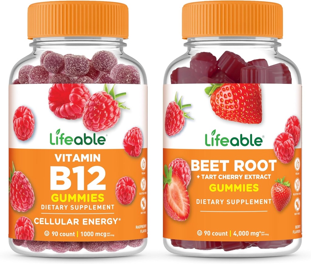 Vitamina B12 + Radice di barbabietola, Gummies Bundle - Grande Degustazione, Supplemento di vitamina, Senza glutine, OGM Free, Masticabile