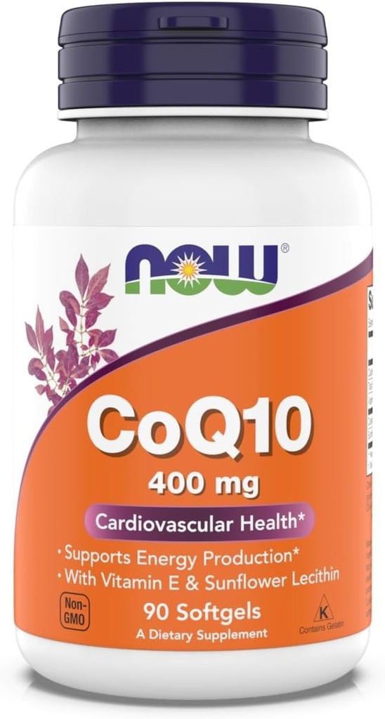 NOW Integratori alimentari, CoQ10 400 mg, Grado farmaceutico, Forma All-Trans Prodotto da Fermentazione, 90 Softgels
