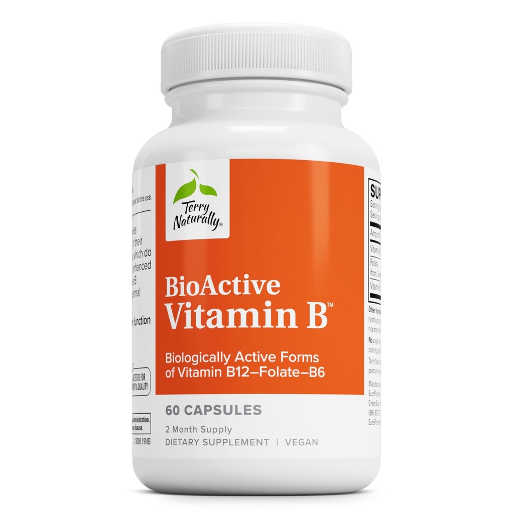 Terry Naturale BioActive Vitamina B - Aid Heart Health with Bioactive B Vitamins - Supplemento con Folate & Calcium - B Complex Vitamin a Aid Nervous System Function - 60 Capsule