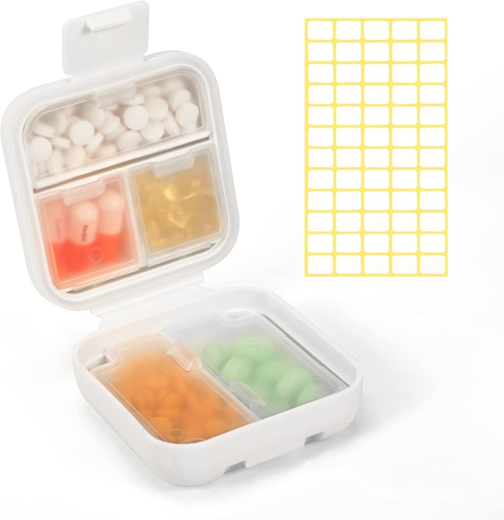 Dynippy Daily Pill Organizer 5 scomparti Portable Moisture Proof Small Pill Case per Pocket Purse Travel Pill Box Portable Medicine Vitamin Fish Oil Holder Container (White)