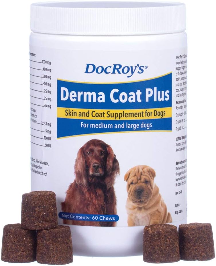 Revival Animal Health Doc Roy's Derma Coat Plus Skin & Coat Supplemento per cani di media / grande - 60 ct Chews