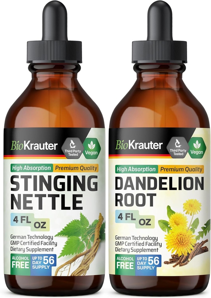 BIO KRAUTER Sting Nettle Tincture 4 Fl. Oz. & Dandelion Tincture 4 Fl Oz.