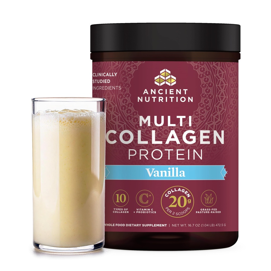 Antica Nutrition Collagen Peptides Polvere, Multi Collagen Protein, Donne & Uomini, Vitamina C, Probiotici, Collage idrolizzato, Supporta la pelle, Giunti, Gut Health, Vanilla, 45 Serve
